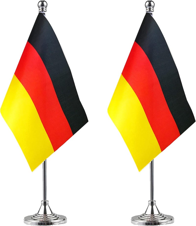 WXTWK 2 Pack Germany Flag German Desk Flag Small Mini German Table Flags With Stand Base,Home Office Festival Events Celebration Decorations - Image 1